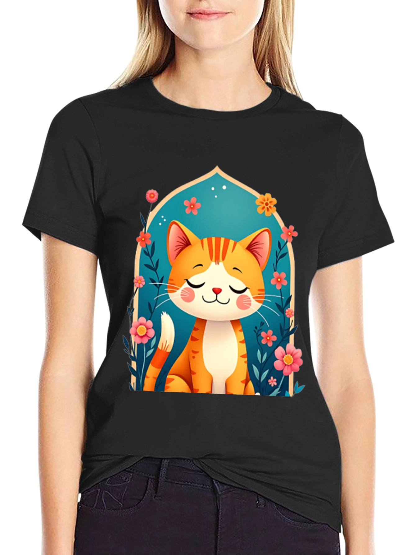 Cute Cat Graphic Tee - Unisex Black T-Shirt