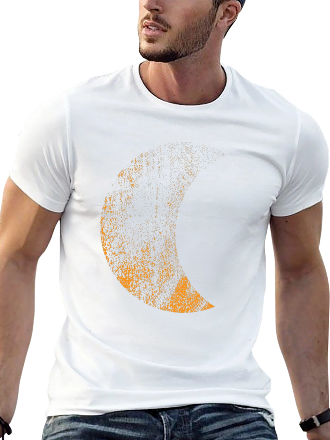 Mens Black T-Shirt with Distressed Moon Graphic