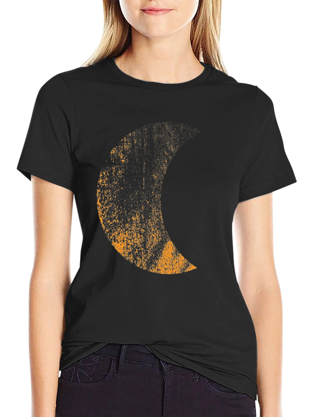 Mens Black T-Shirt with Distressed Moon Graphic