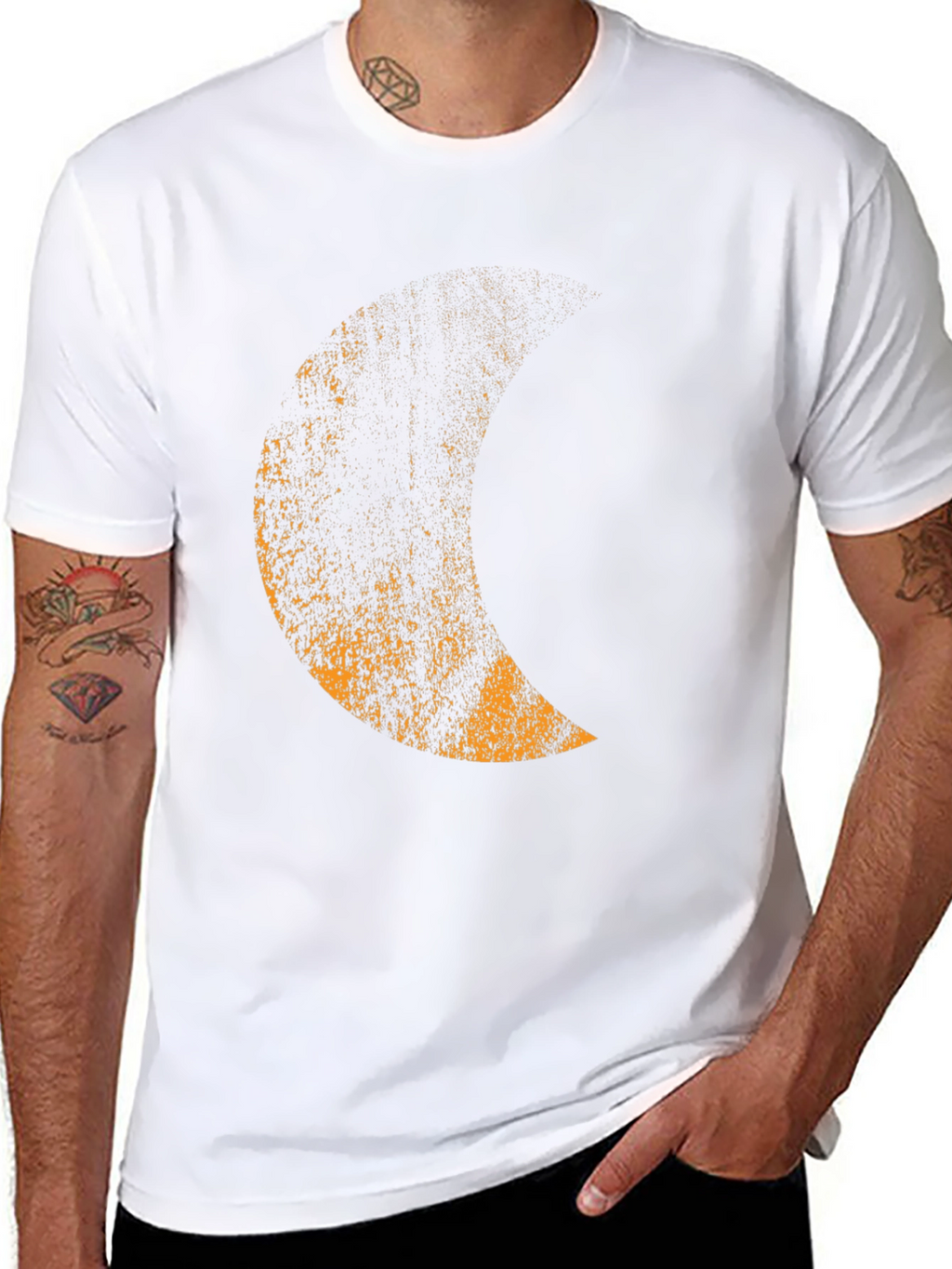 Mens Black T-Shirt with Distressed Moon Graphic