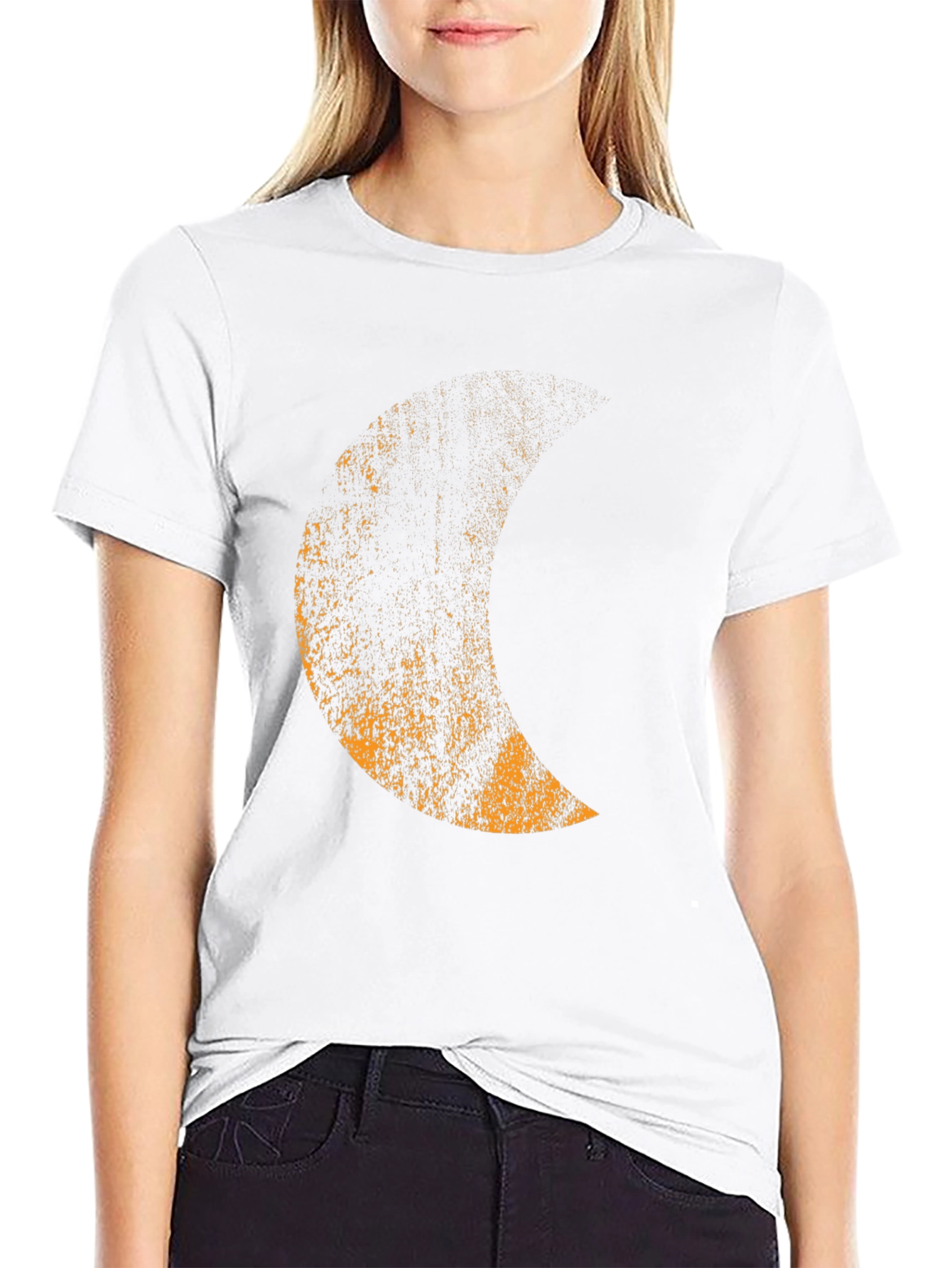 Mens Black T-Shirt with Distressed Moon Graphic