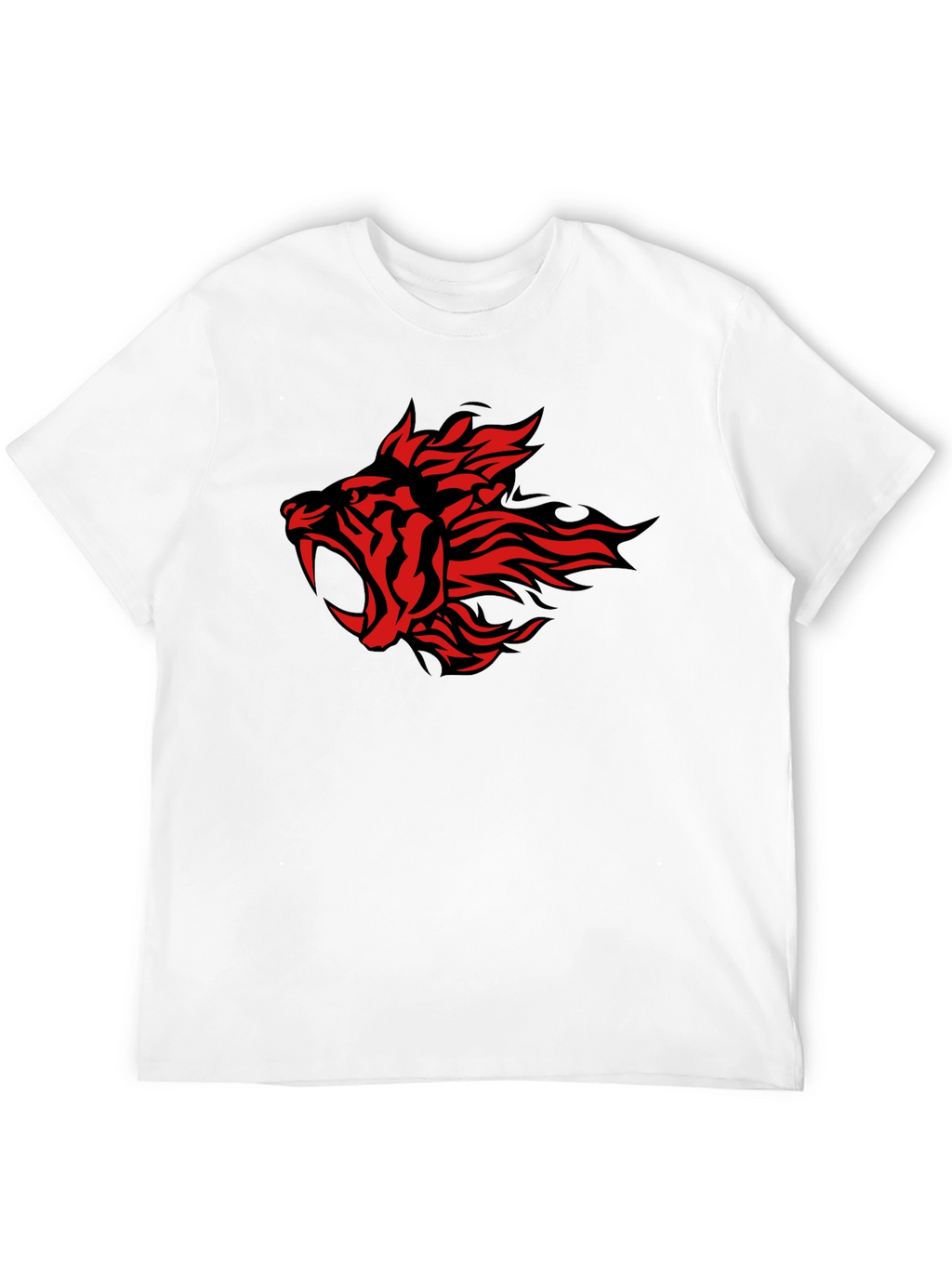 Red Fire Tiger Graphic Black T-Shirt