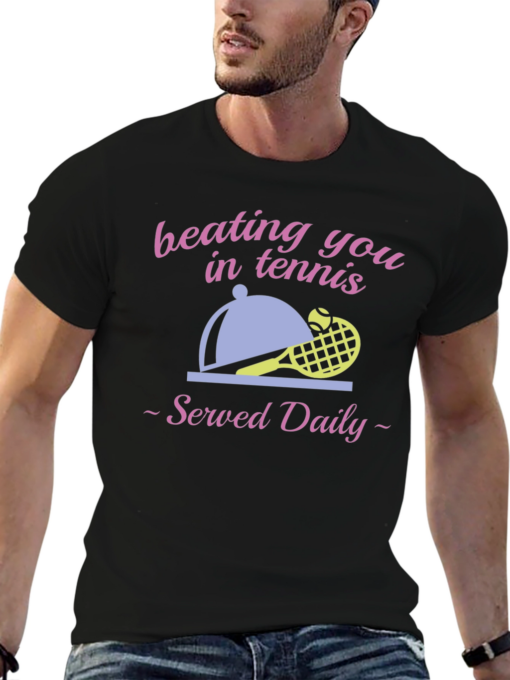 Beating You in Tennis Black Graphic T-Shirt