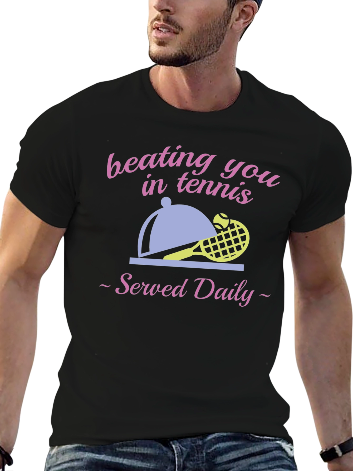 Beating You in Tennis Black Graphic T-Shirt