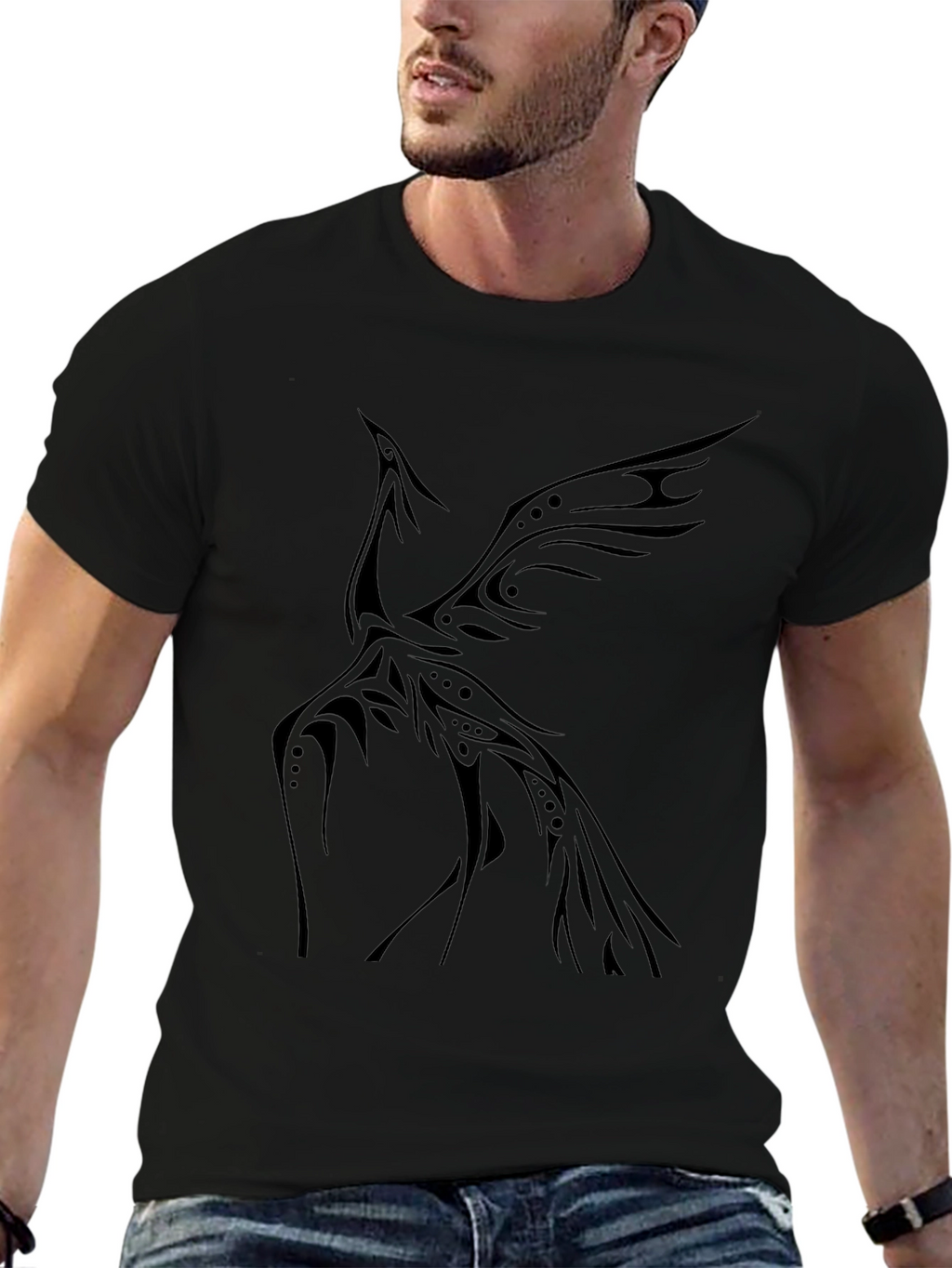 Tribal Phoenix Graphic Tee - Stylish Black T-Shirt