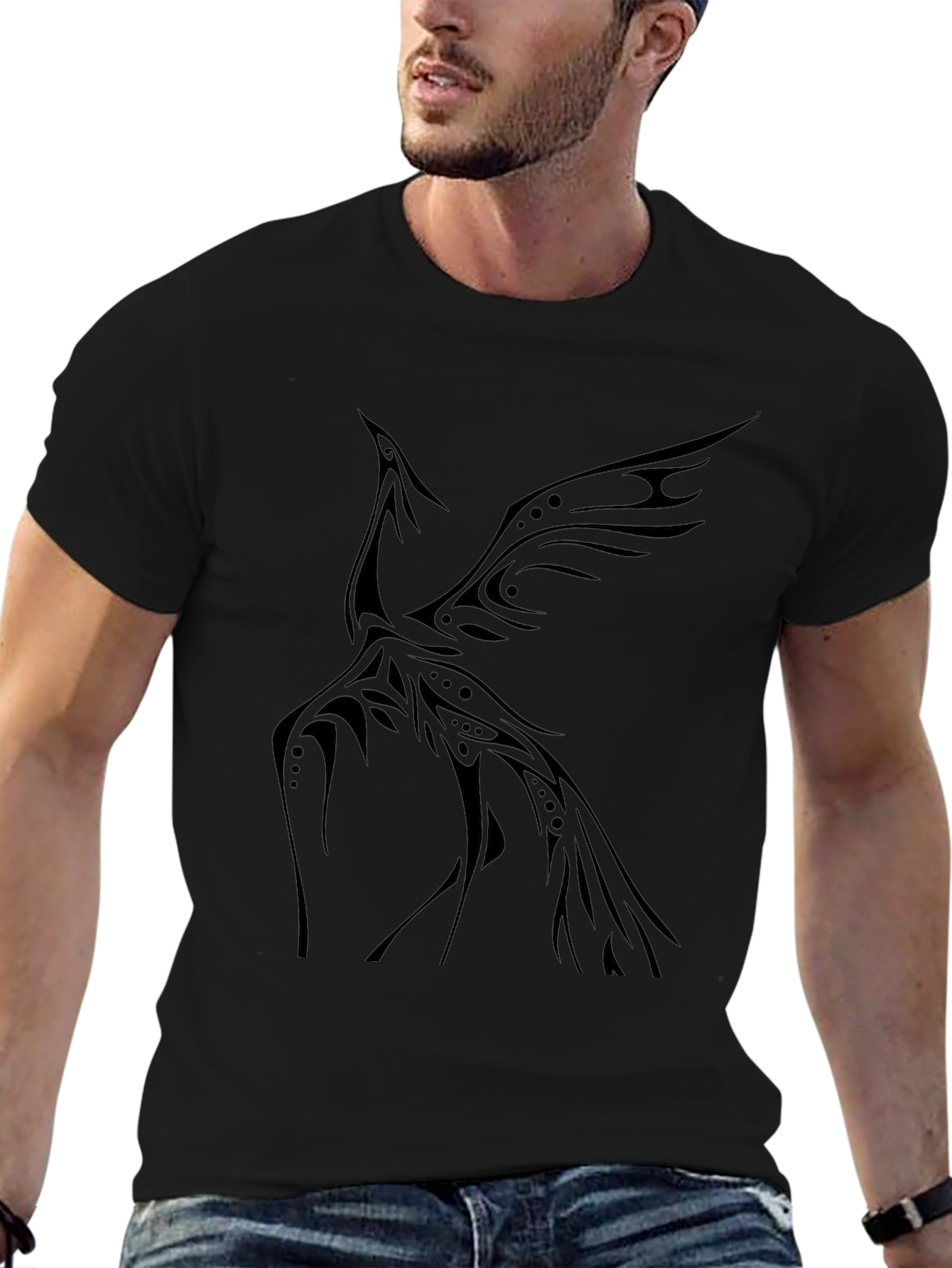 Tribal Phoenix Graphic Tee - Stylish Black T-Shirt
