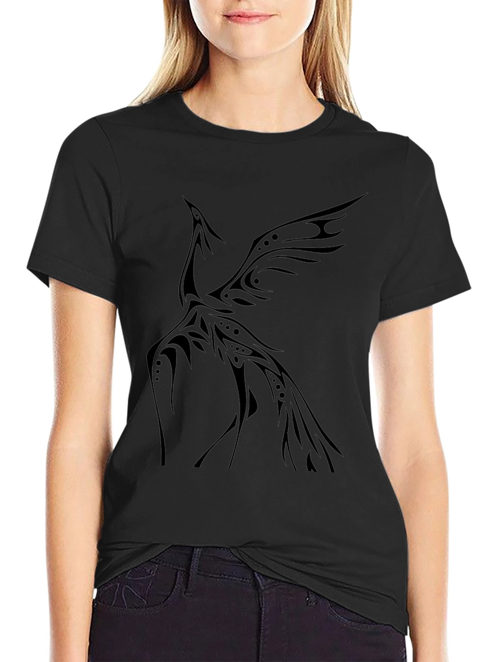 Tribal Phoenix Graphic Tee - Stylish Black T-Shirt