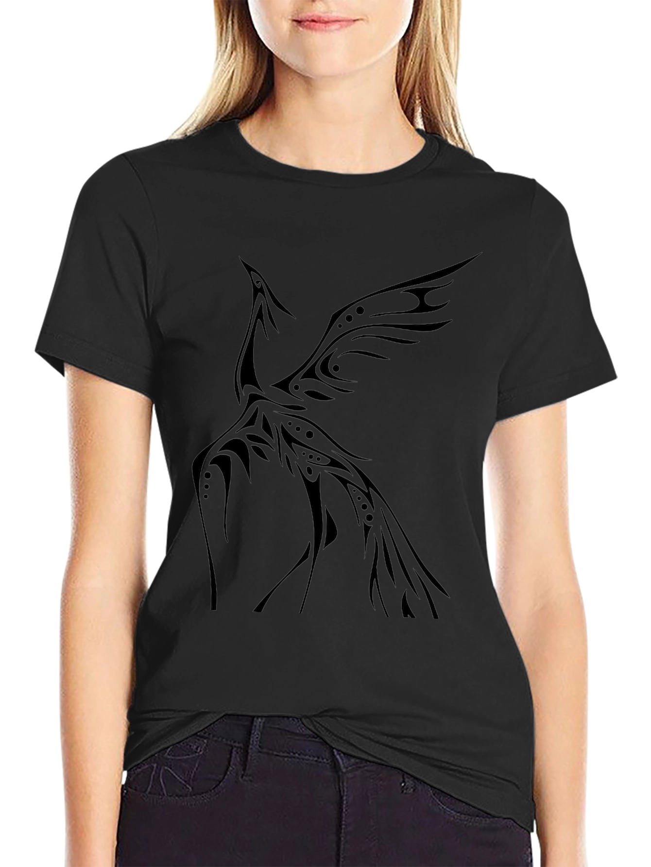 Tribal Phoenix Graphic Tee - Stylish Black T-Shirt