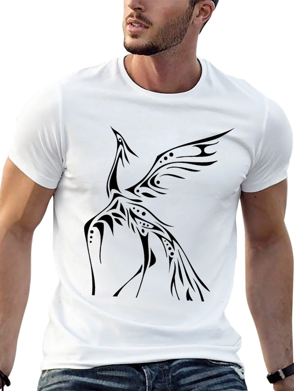 Tribal Phoenix Graphic Tee - Stylish Black T-Shirt