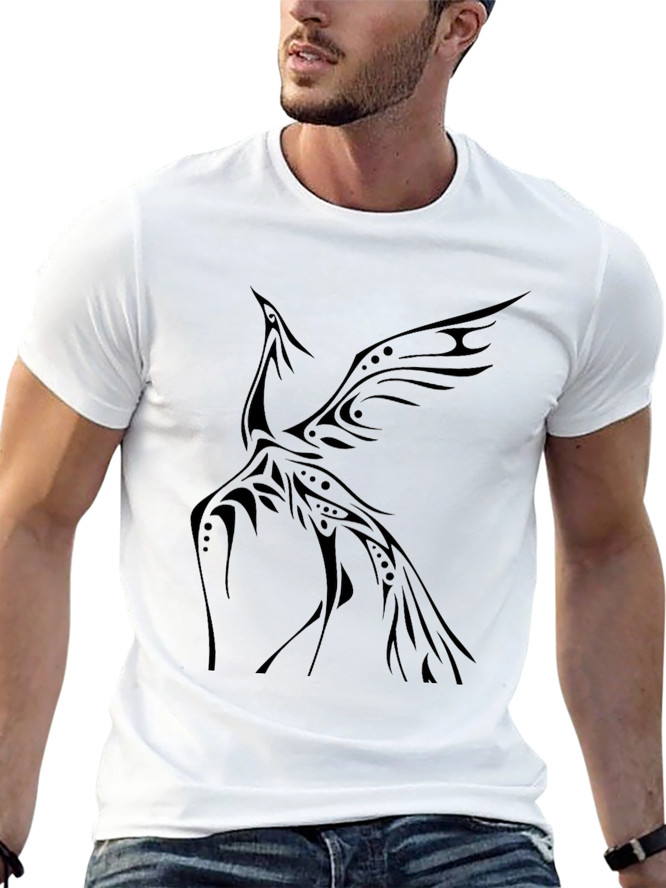 Tribal Phoenix Graphic Tee - Stylish Black T-Shirt