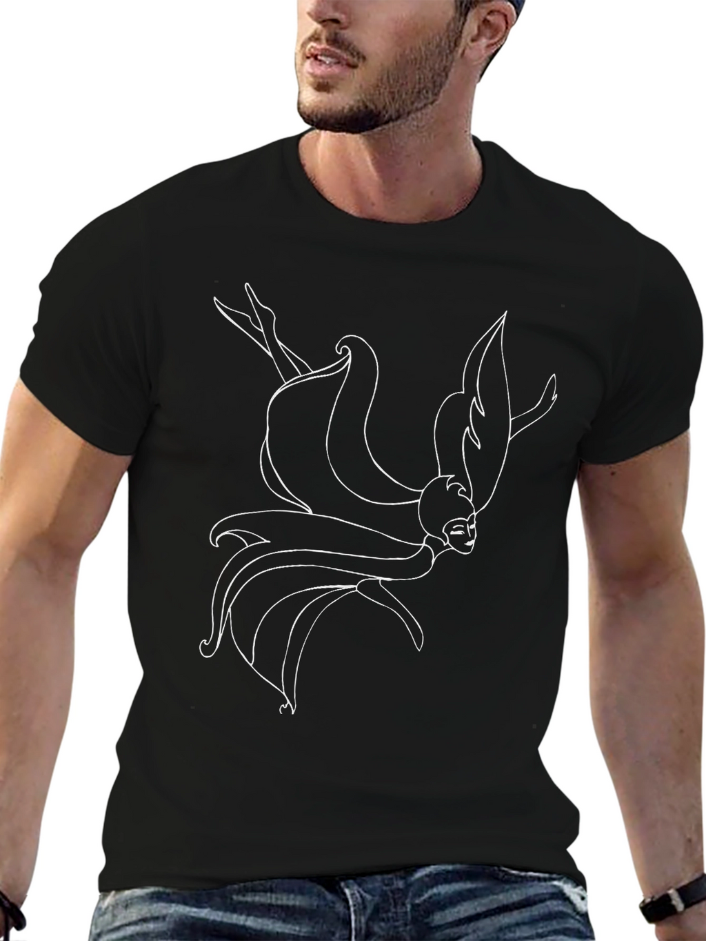 Abstract Fairy Line Art Black T-Shirt