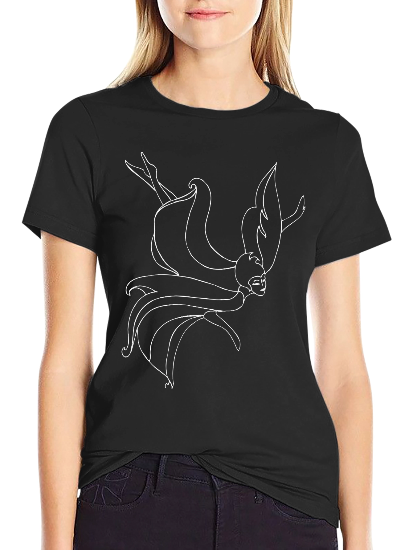 Abstract Fairy Line Art Black T-Shirt