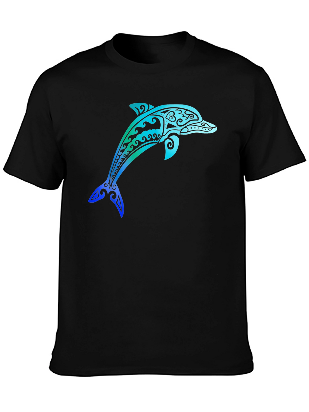 Tribal Dolphin Graphic Tee - Stylish Black T-Shirt