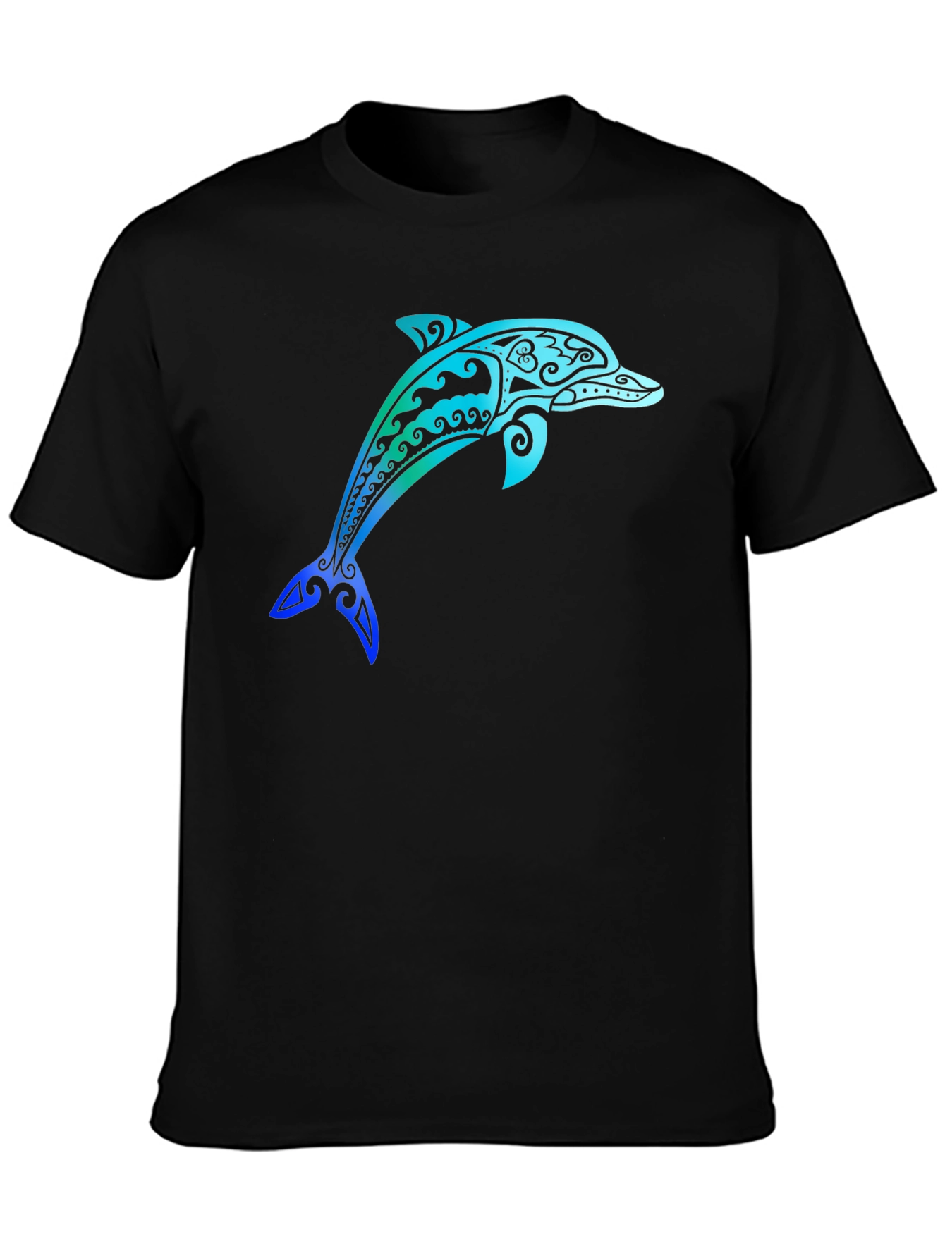 Tribal Dolphin Graphic Tee - Stylish Black T-Shirt