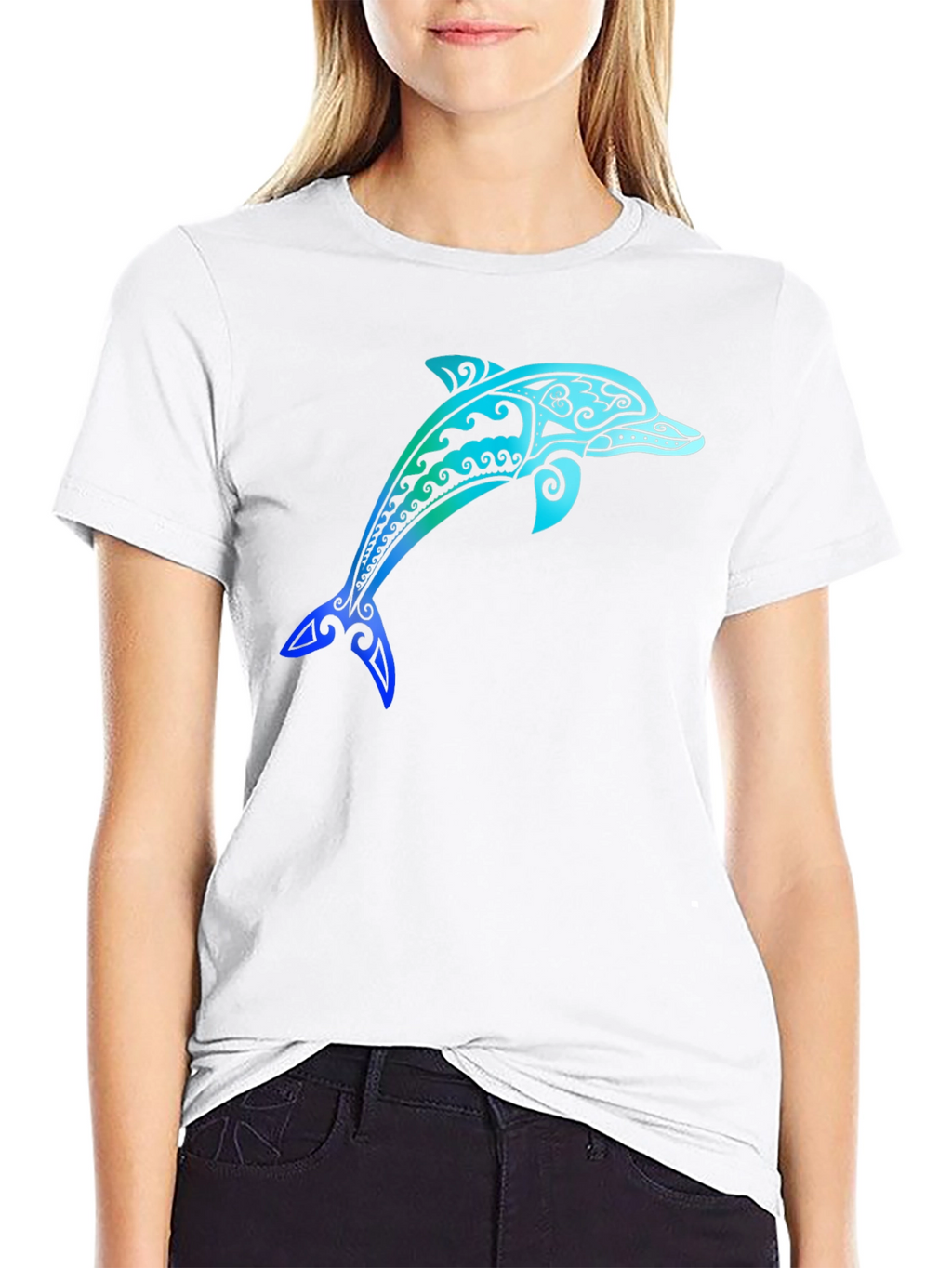 Tribal Dolphin Graphic Tee - Stylish Black T-Shirt