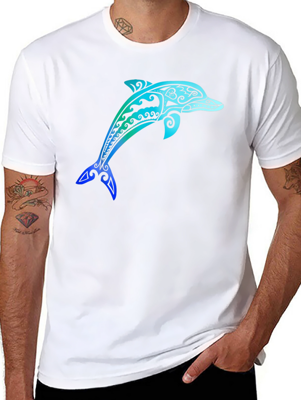 Tribal Dolphin Graphic Tee - Stylish Black T-Shirt