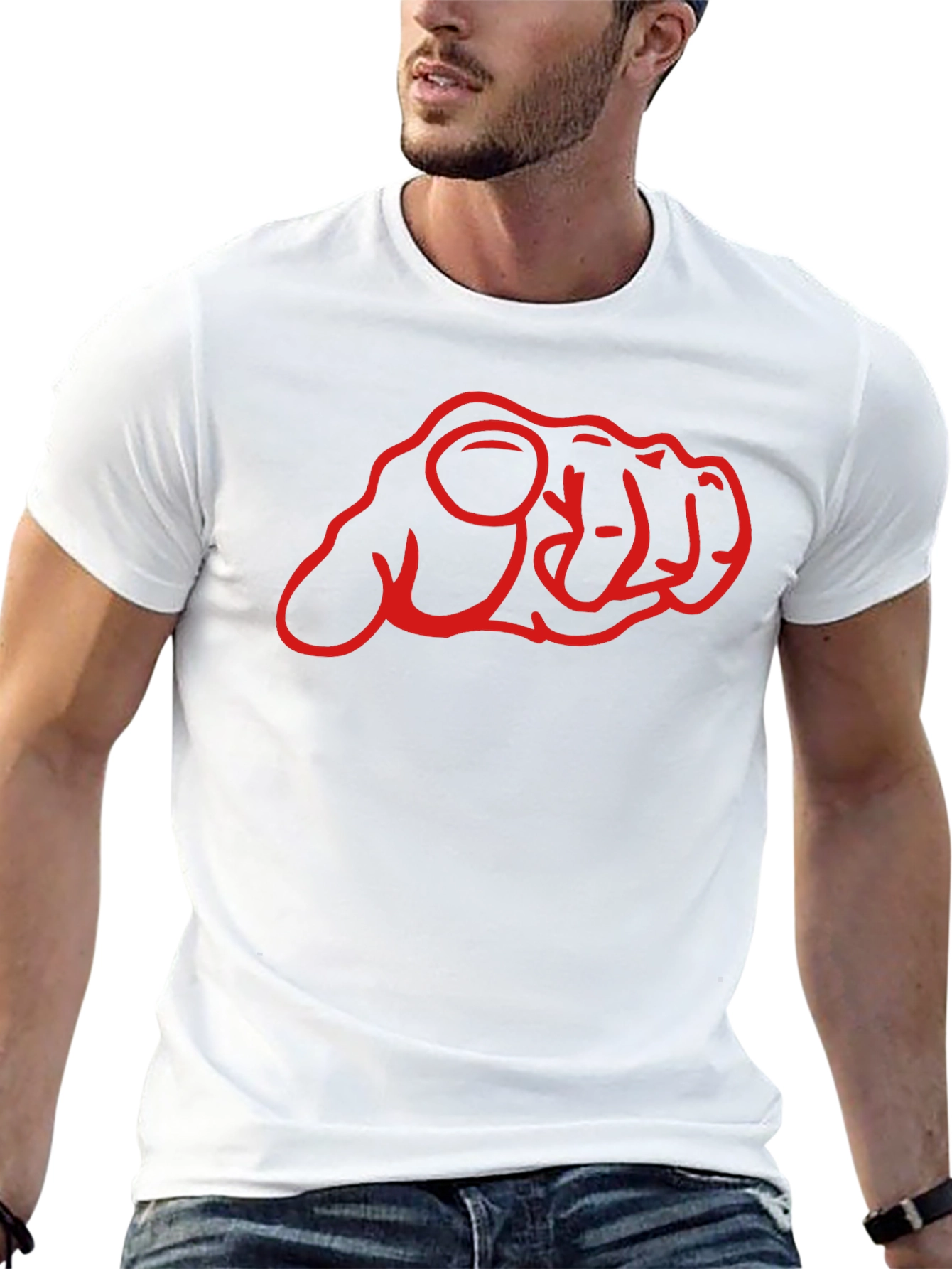 Bold Graphic Black T-Shirt with Pointing Hand