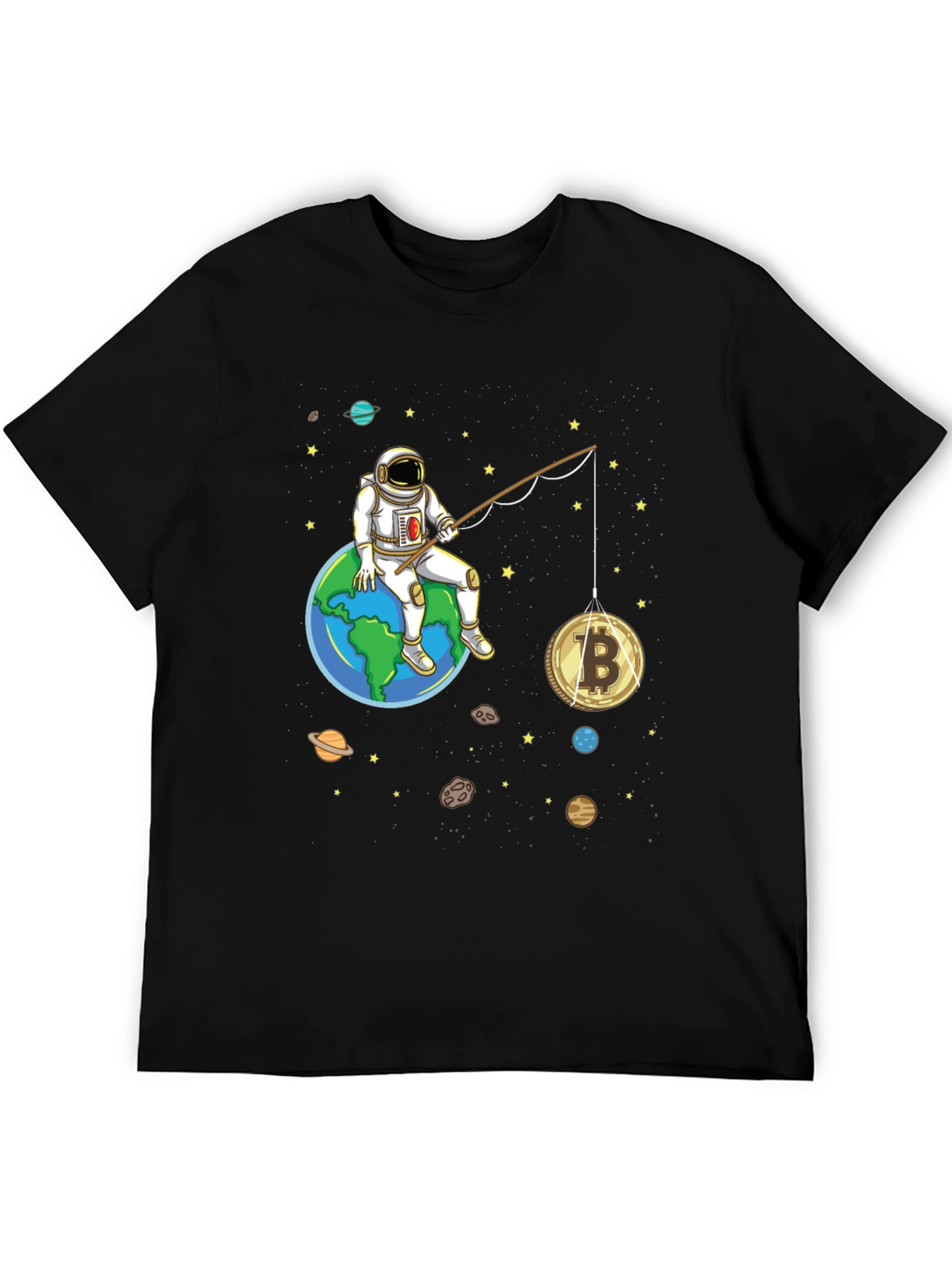 Astronaut Bitcoin Fishing Graphic Tee