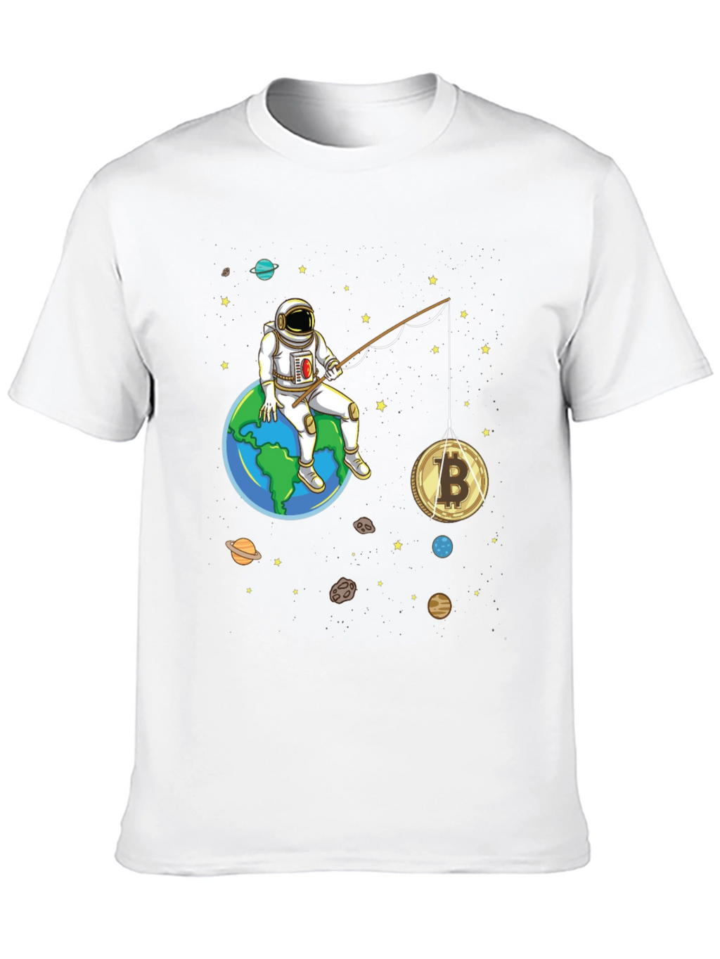Astronaut Bitcoin Fishing Graphic Tee