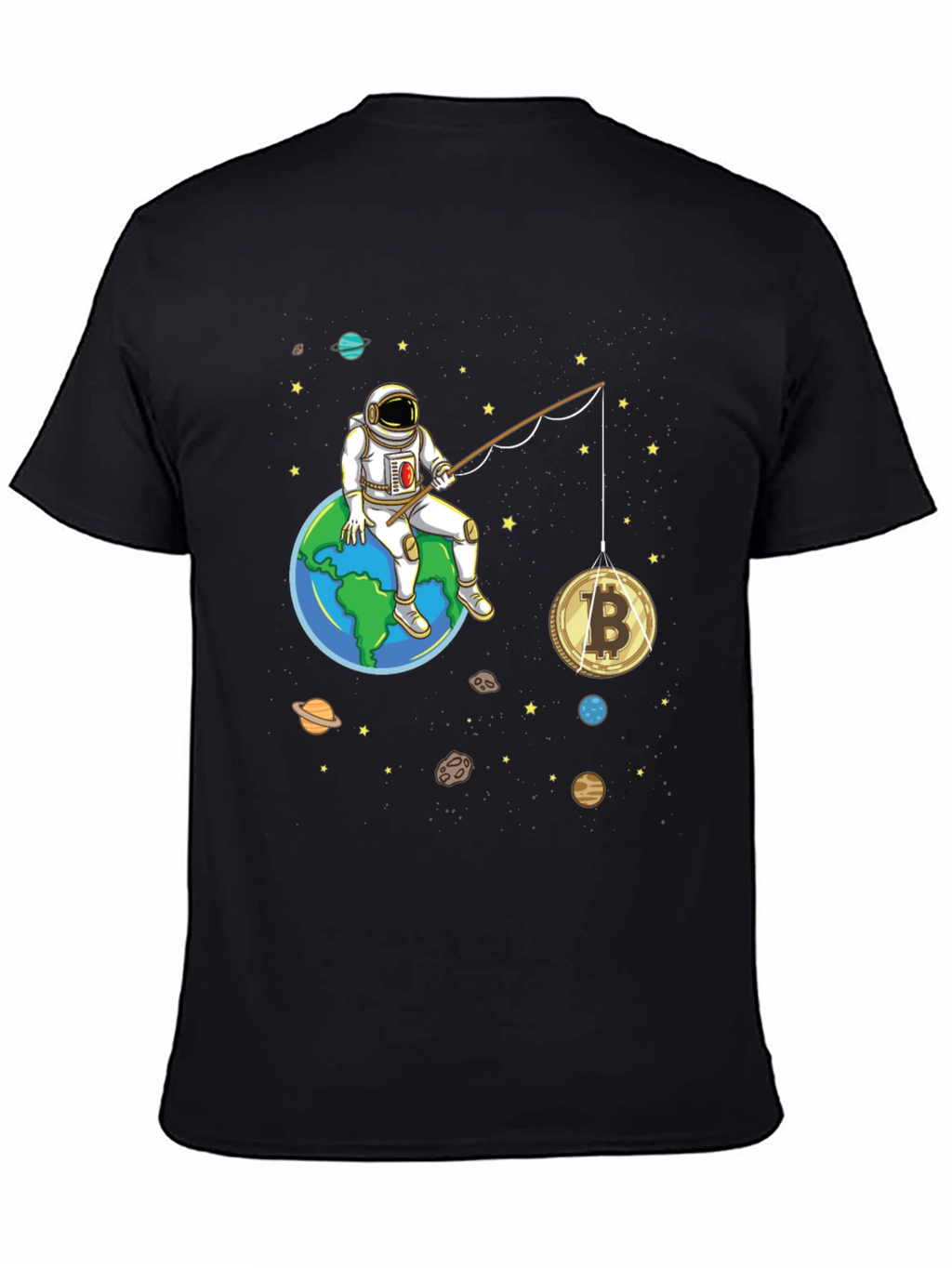 Astronaut Bitcoin Fishing Graphic Tee