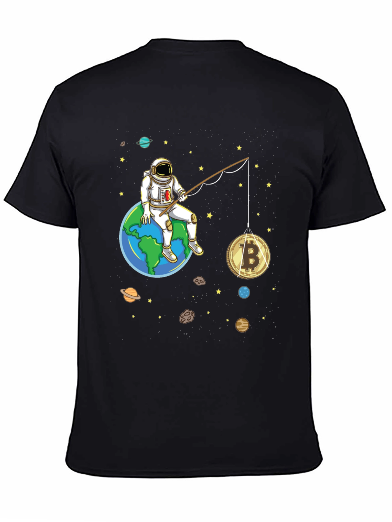 Astronaut Bitcoin Fishing Graphic Tee
