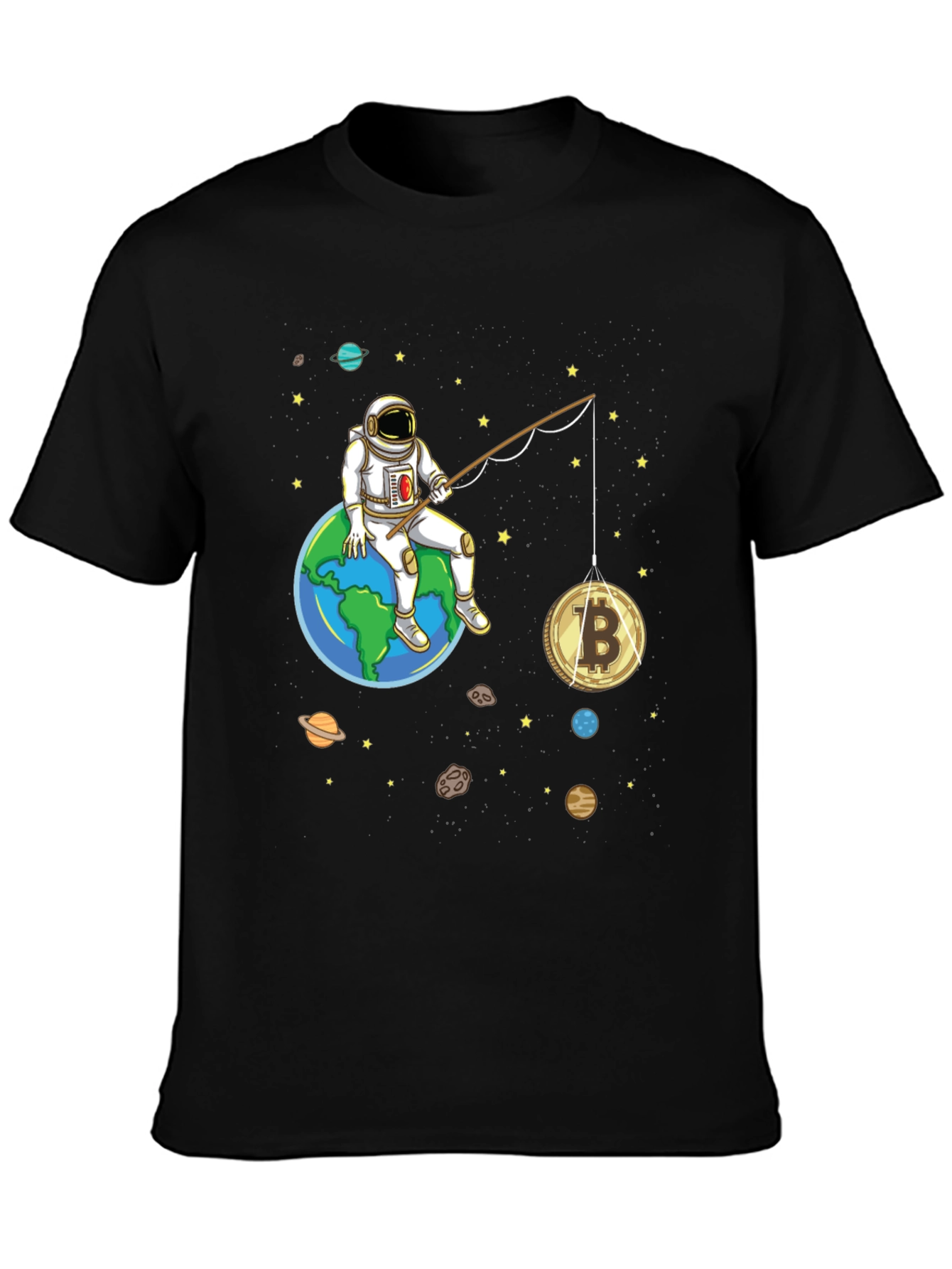 Astronaut Bitcoin Fishing Graphic Tee