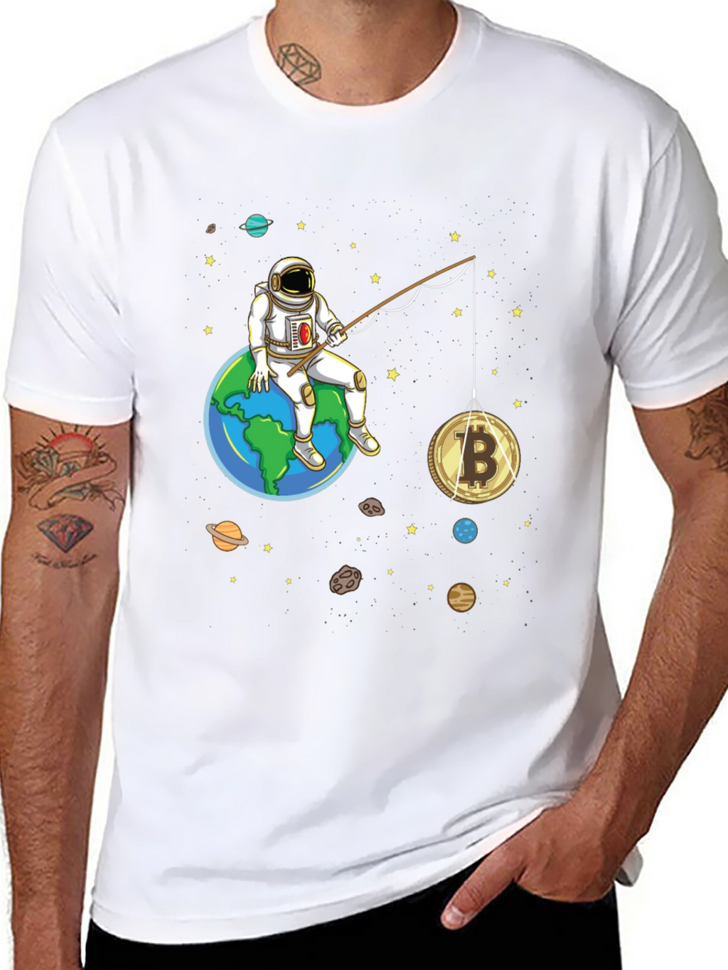 Astronaut Bitcoin Fishing Graphic Tee