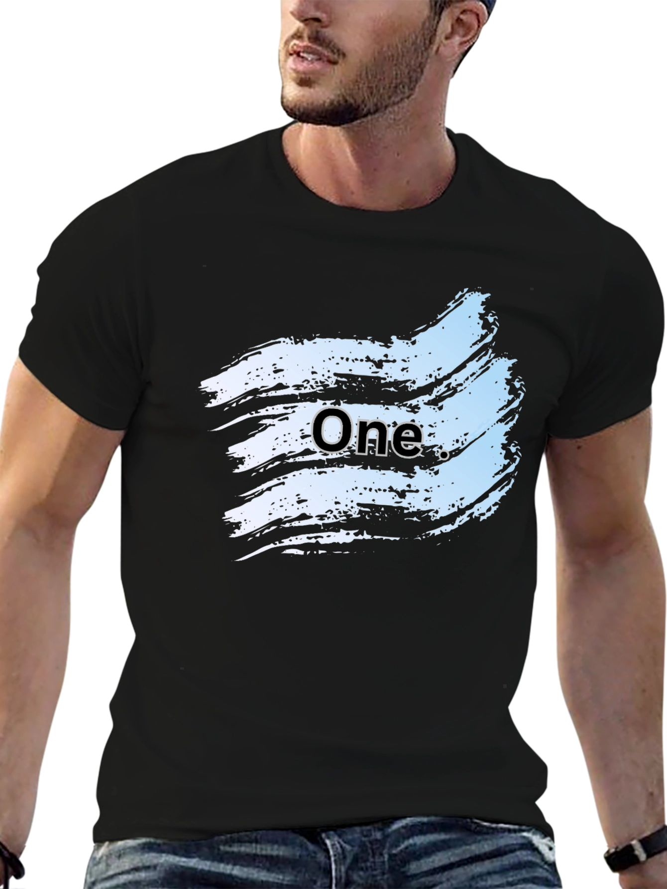 Mens Black Graphic Tee - One Brush Stroke Design