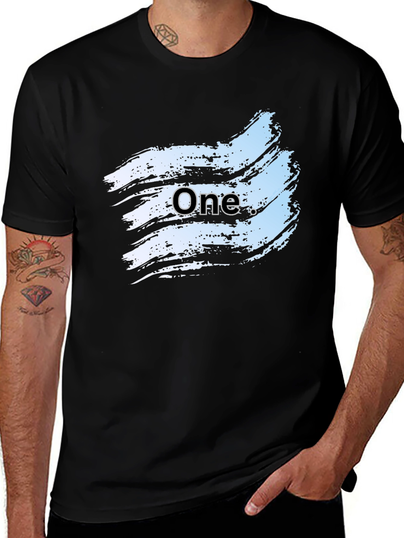 Mens Black Graphic Tee - One Brush Stroke Design