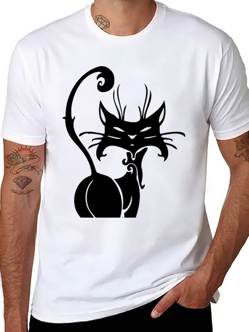 Black Cat Graphic Tee - Stylish Mens T-Shirt