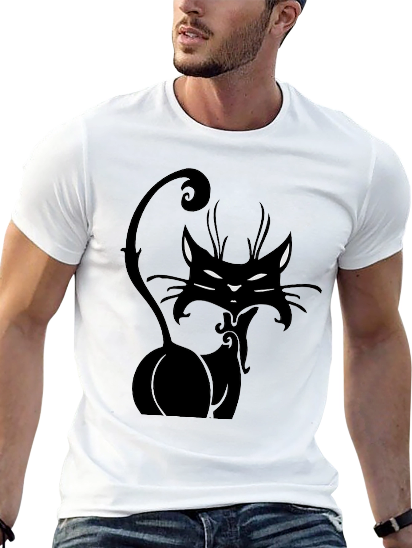 Black Cat Graphic Tee - Stylish Mens T-Shirt