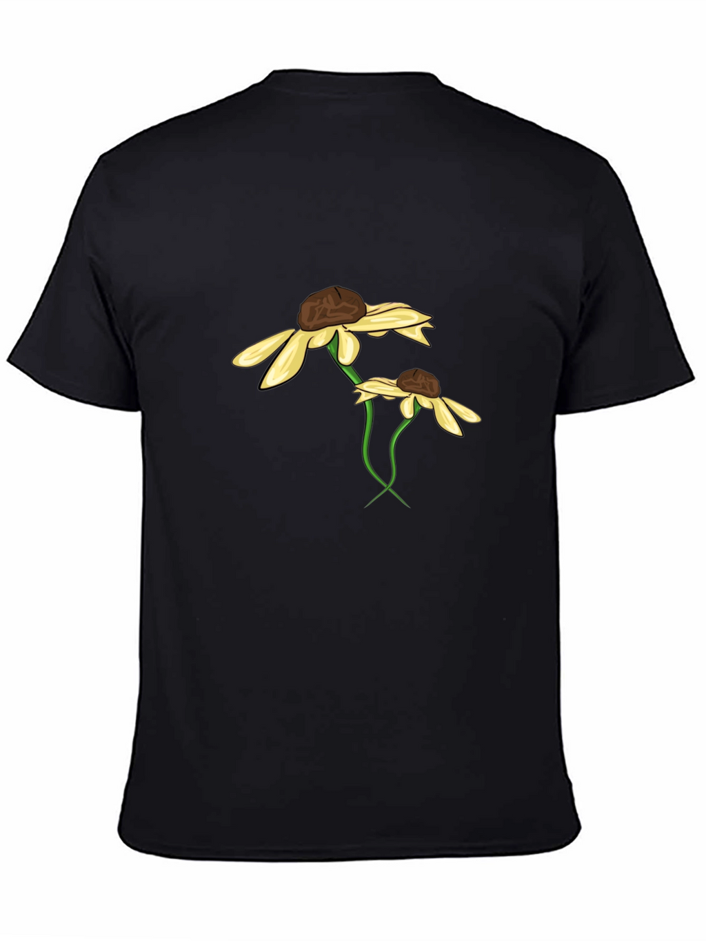 Black T-Shirt with Floral Daisy Graphic Design