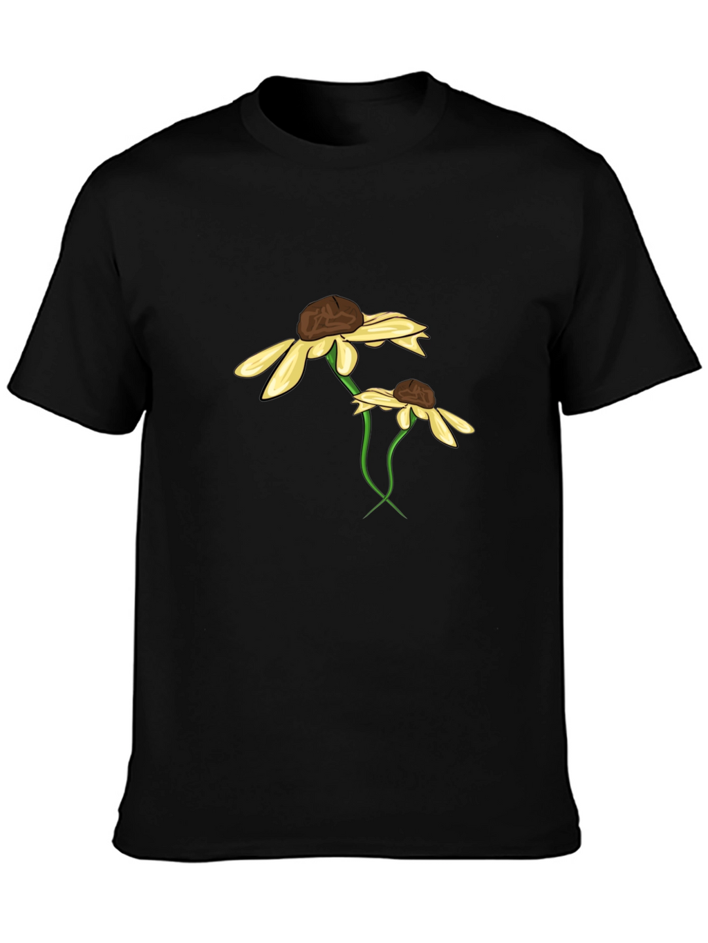 Black T-Shirt with Floral Daisy Graphic Design