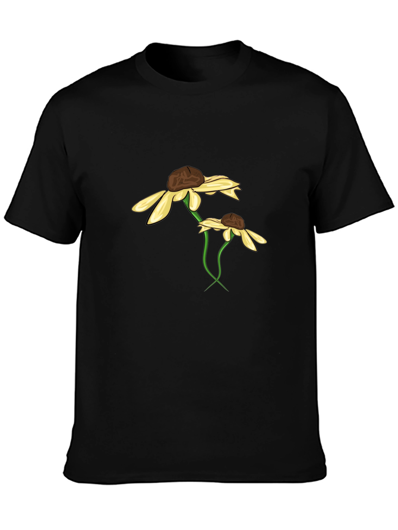 Black T-Shirt with Floral Daisy Graphic Design