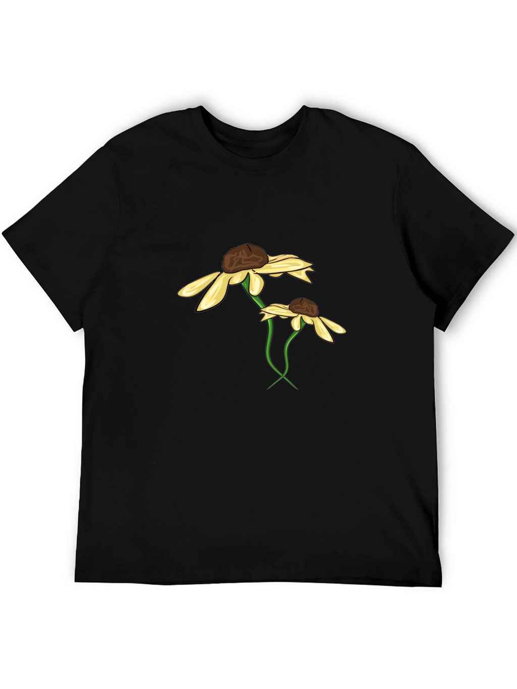 Black T-Shirt with Floral Daisy Graphic Design