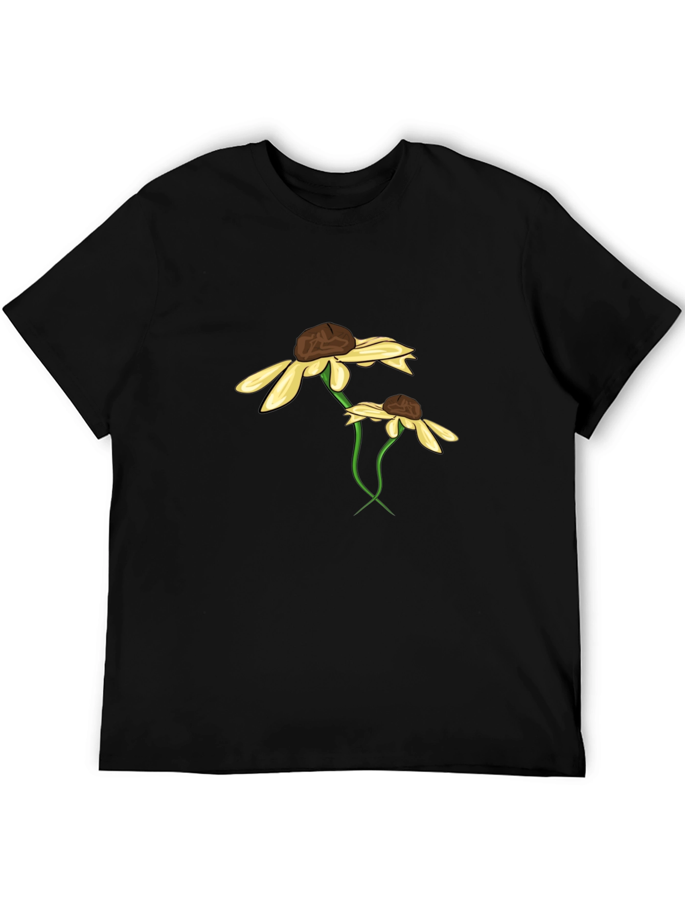 Black T-Shirt with Floral Daisy Graphic Design