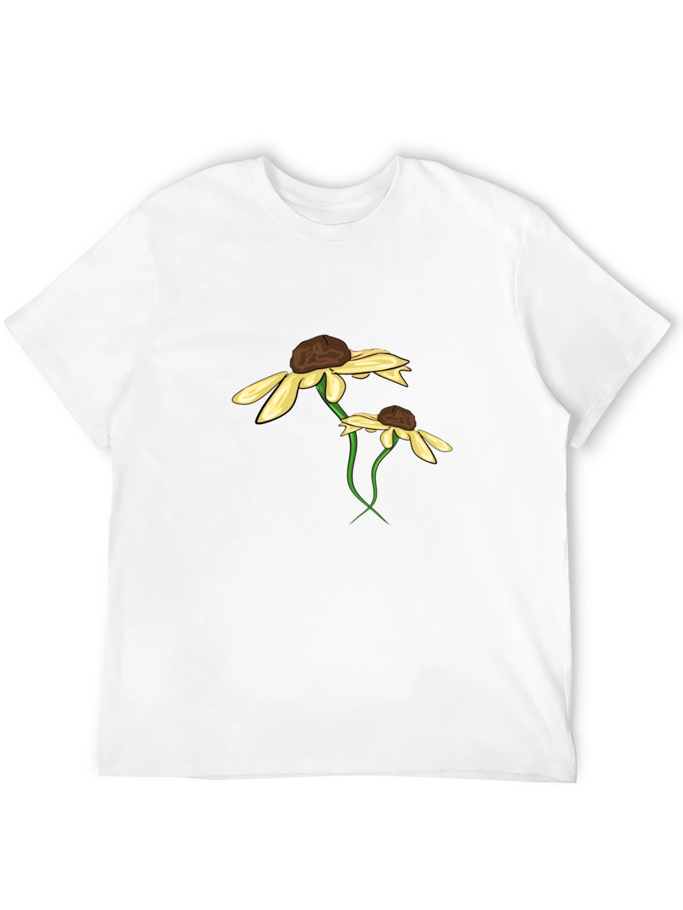 Black T-Shirt with Floral Daisy Graphic Design
