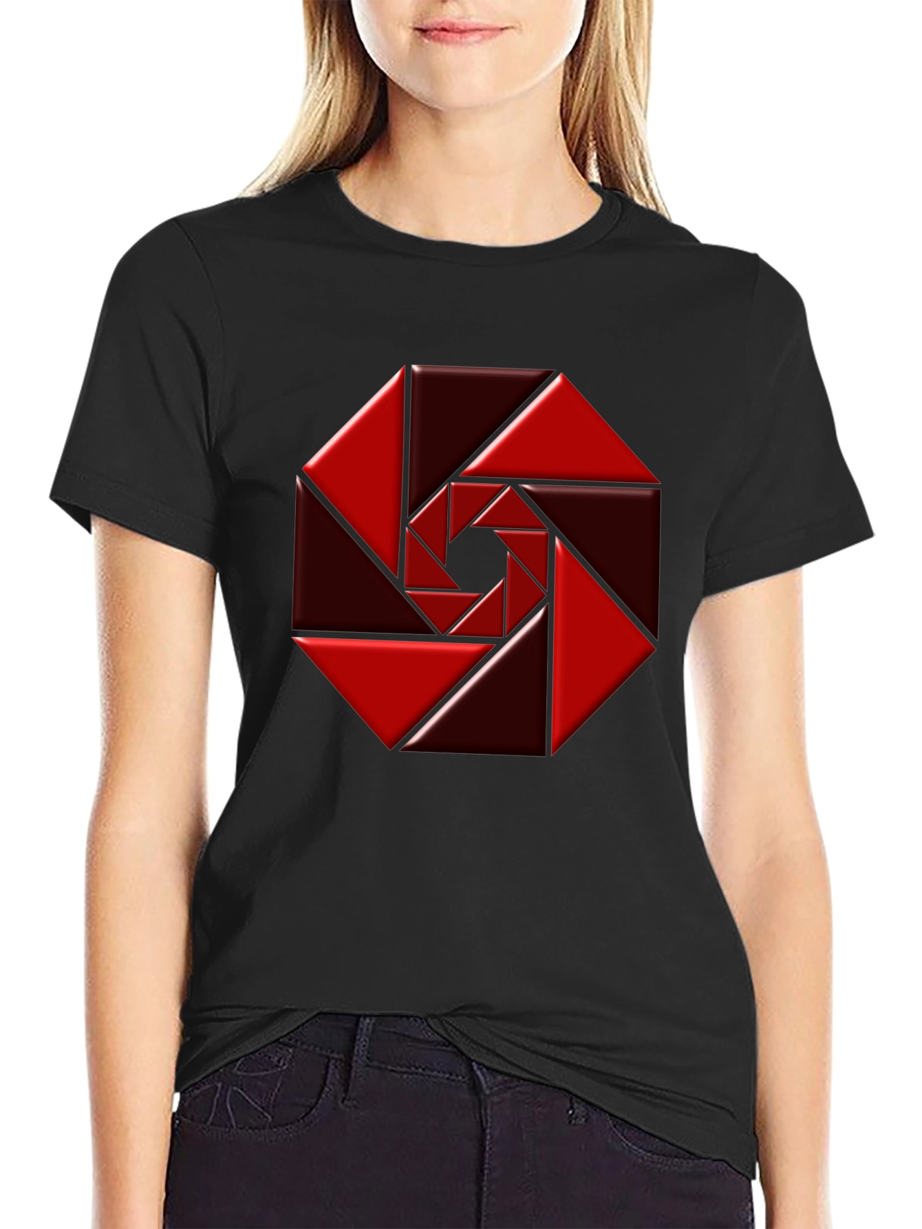 Geometric Red Octagon Graphic Tee - Modern Style