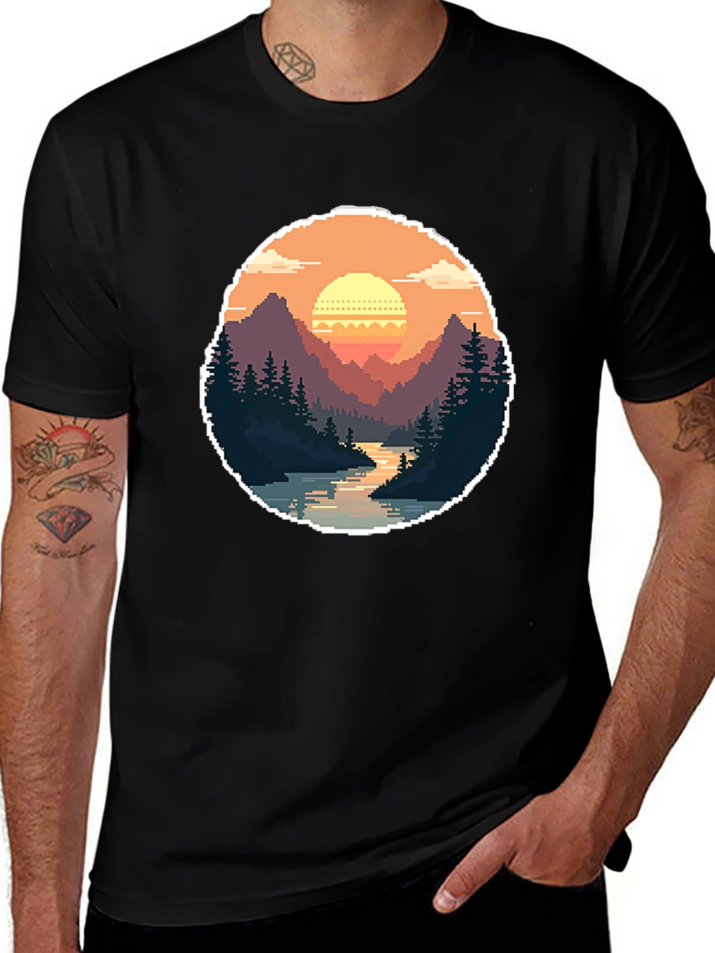 Pixel Art Landscape Tee - Retro Gaming Style Shirt