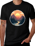 Pixel Art Landscape Tee - Retro Gaming Style Shirt