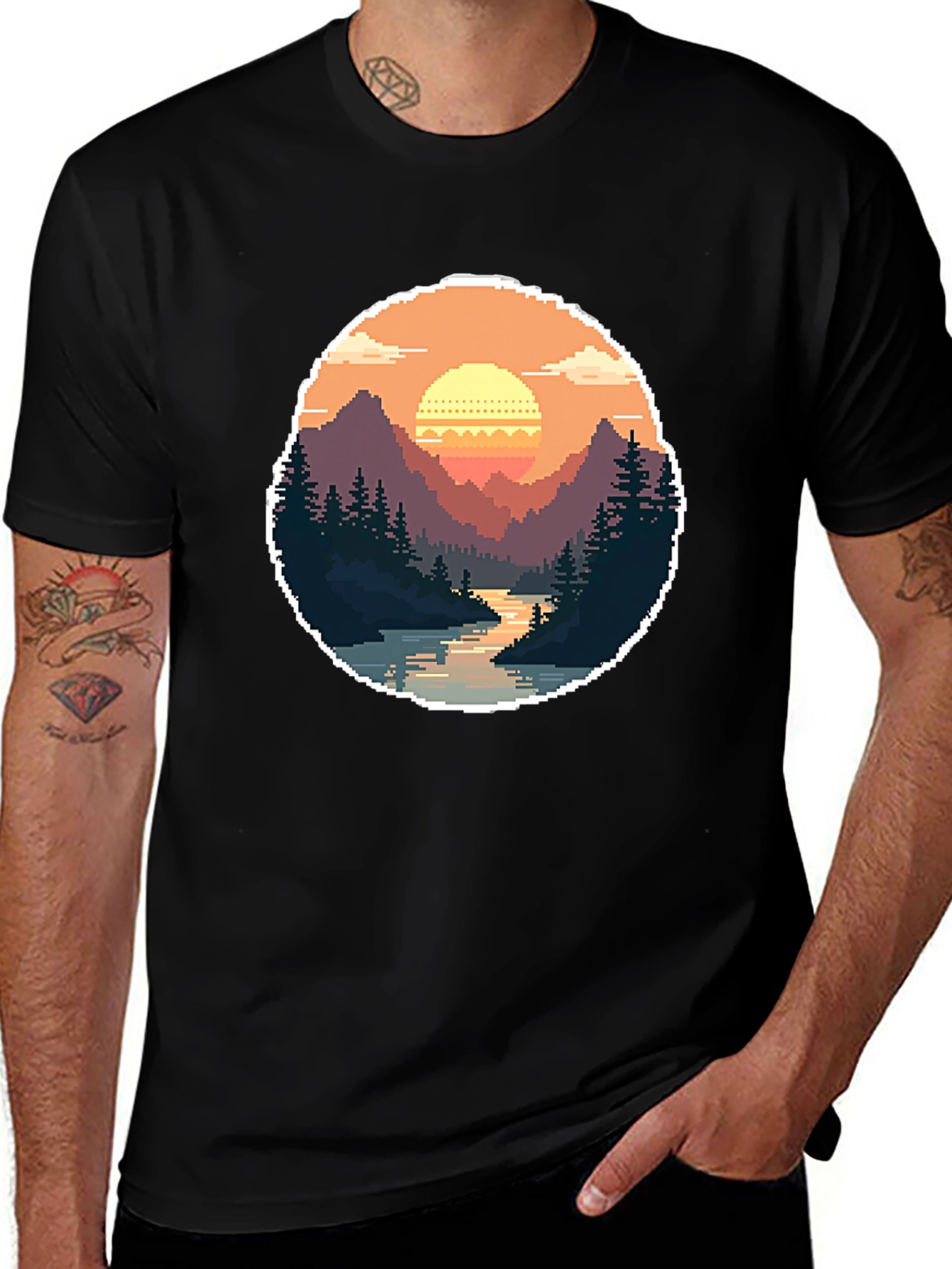 Pixel Art Landscape Tee - Retro Gaming Style Shirt