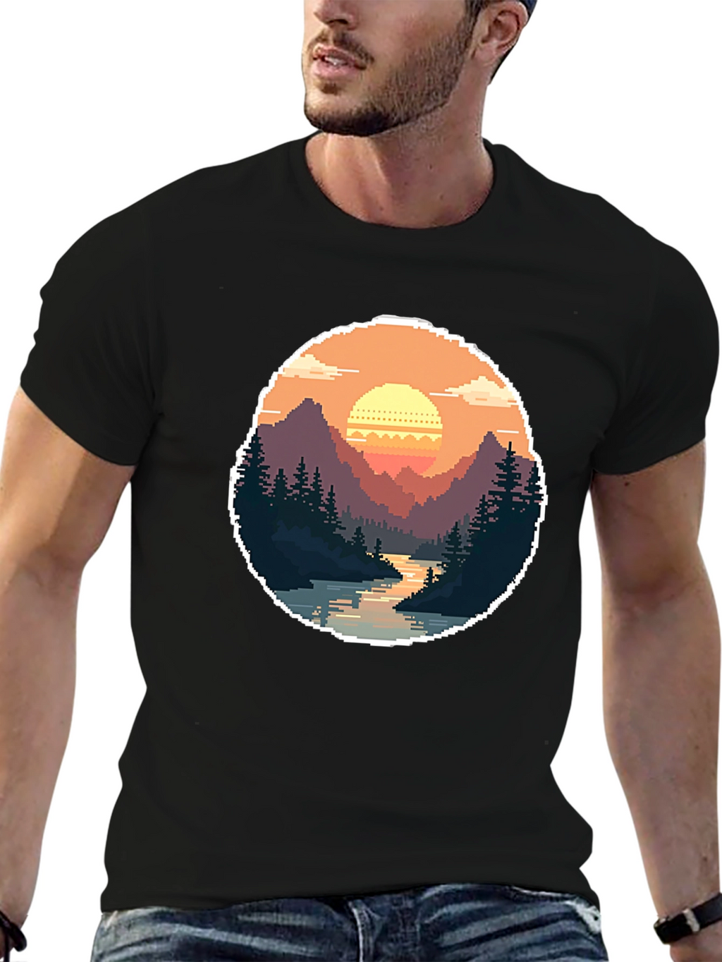 Pixel Art Landscape Tee - Retro Gaming Style Shirt