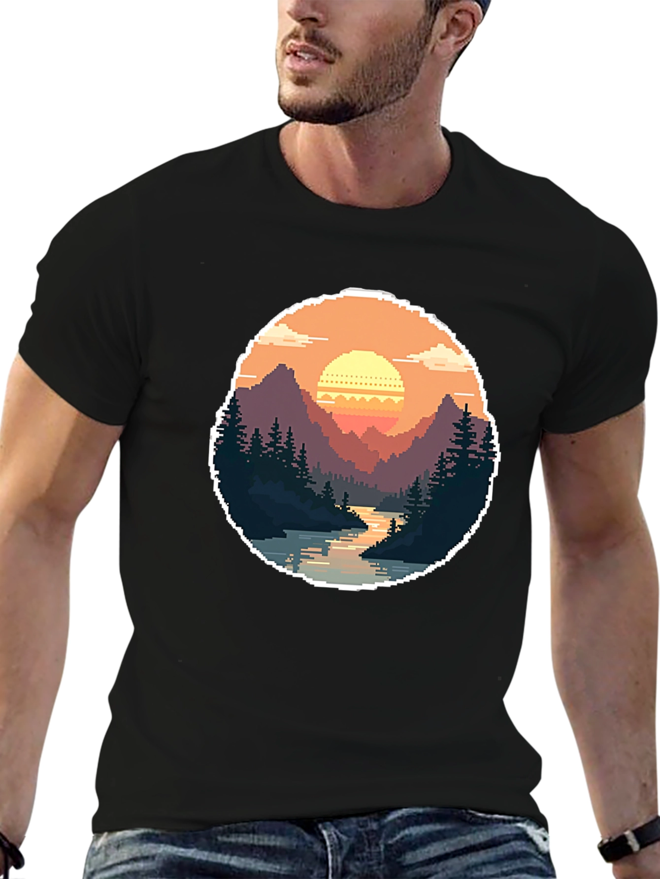 Pixel Art Landscape Tee - Retro Gaming Style Shirt