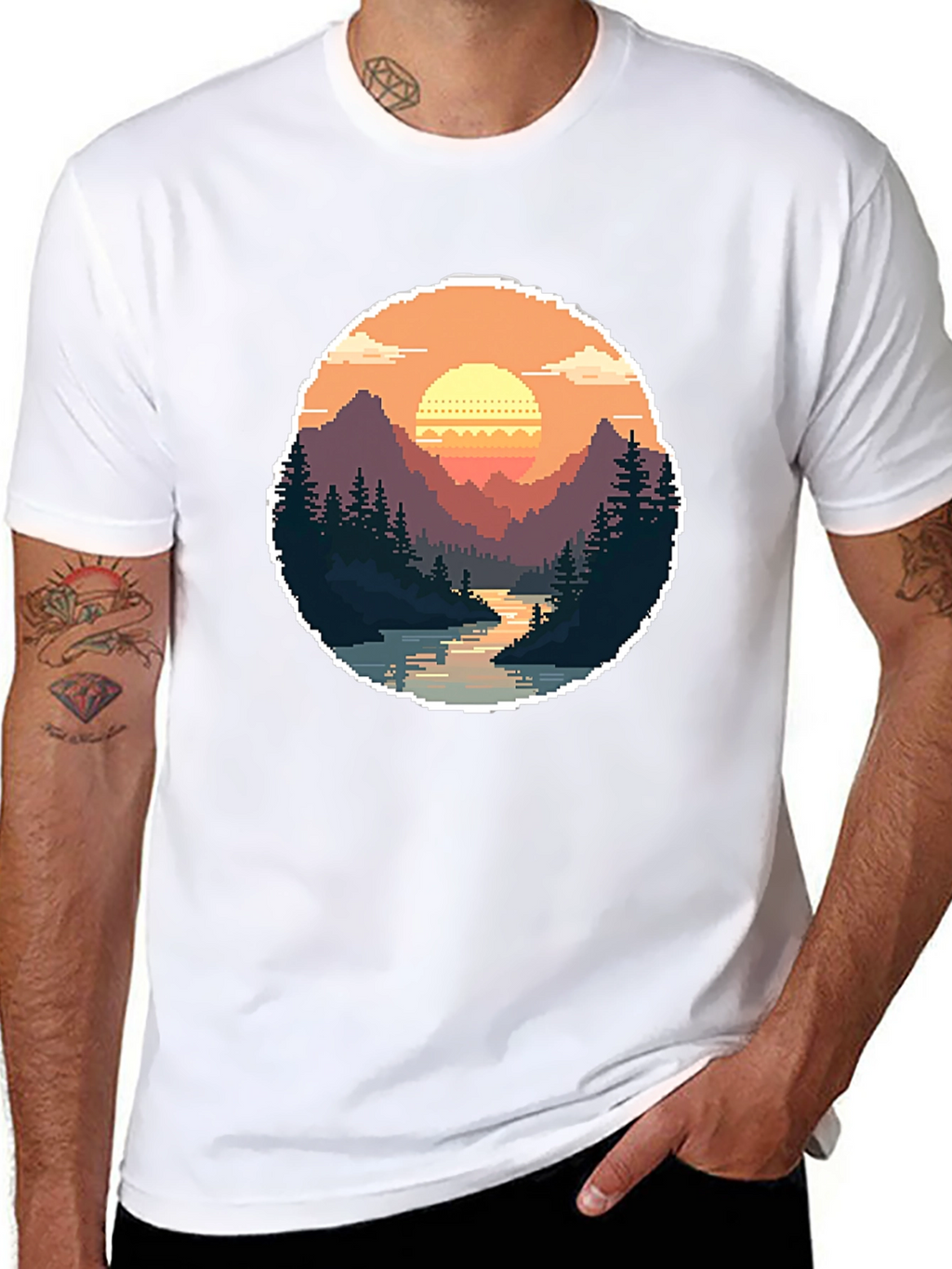 Pixel Art Landscape Tee - Retro Gaming Style Shirt