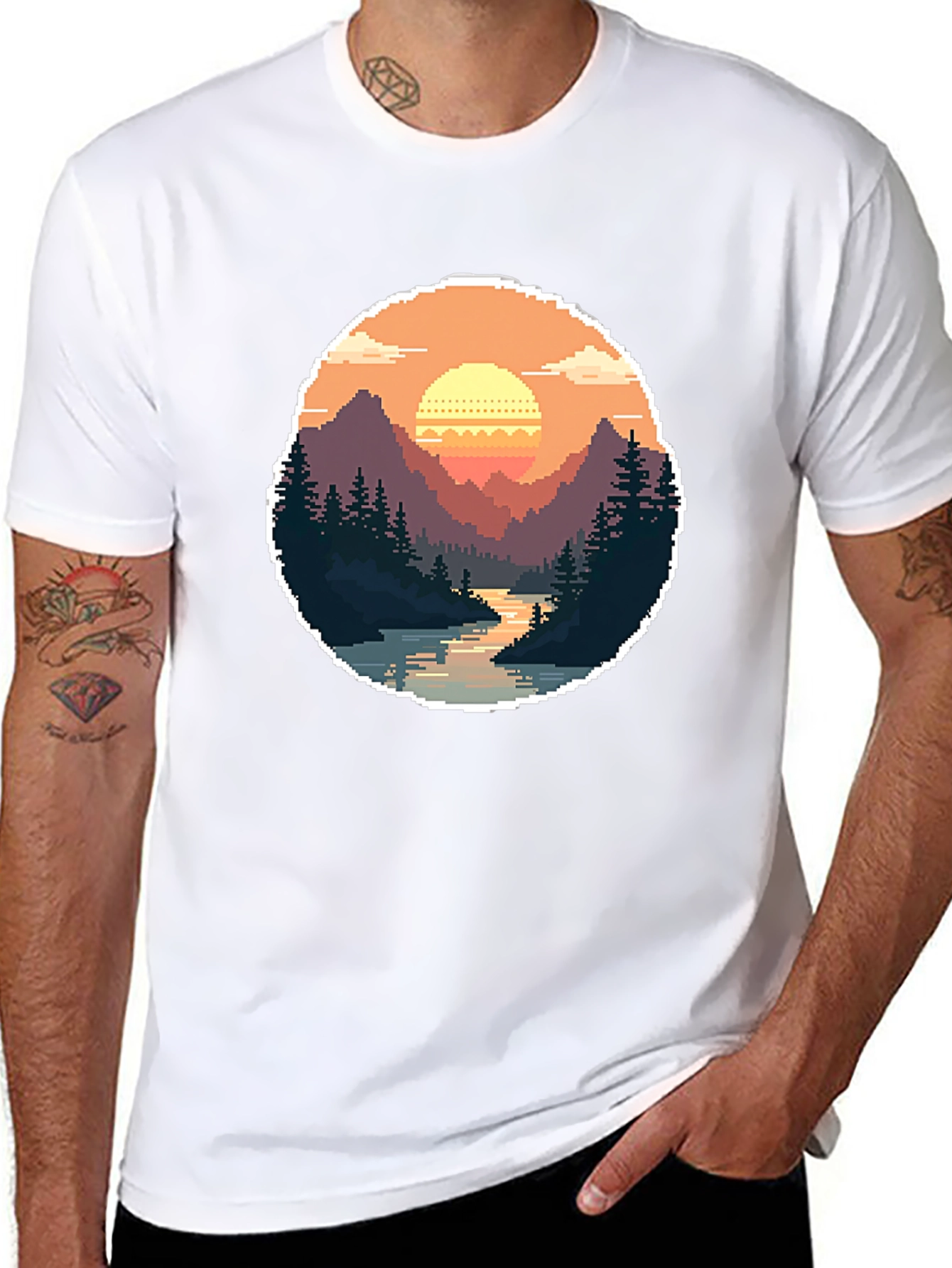 Pixel Art Landscape Tee - Retro Gaming Style Shirt