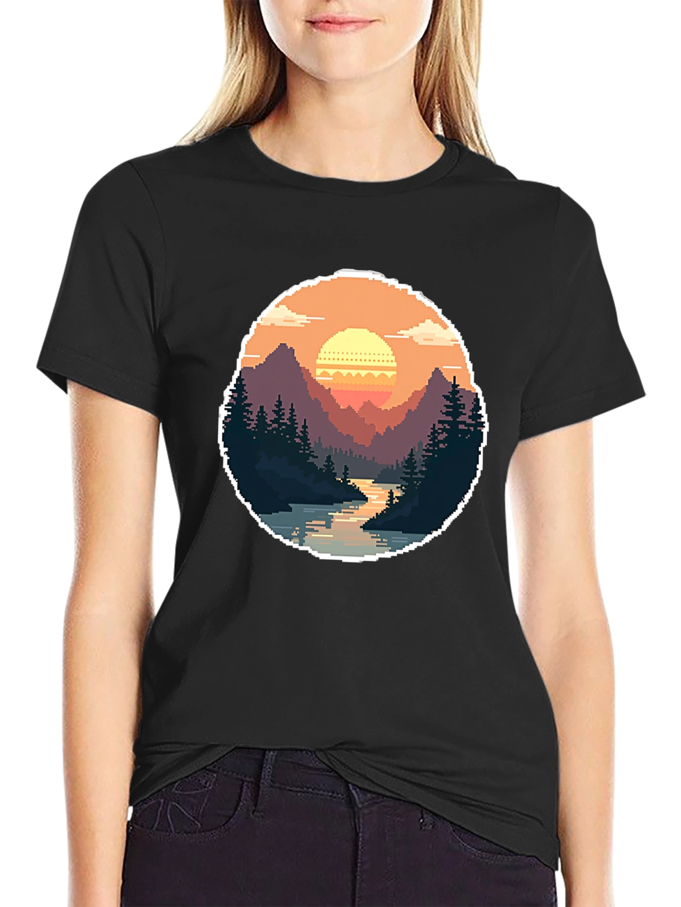 Pixel Art Landscape Tee - Retro Gaming Style Shirt