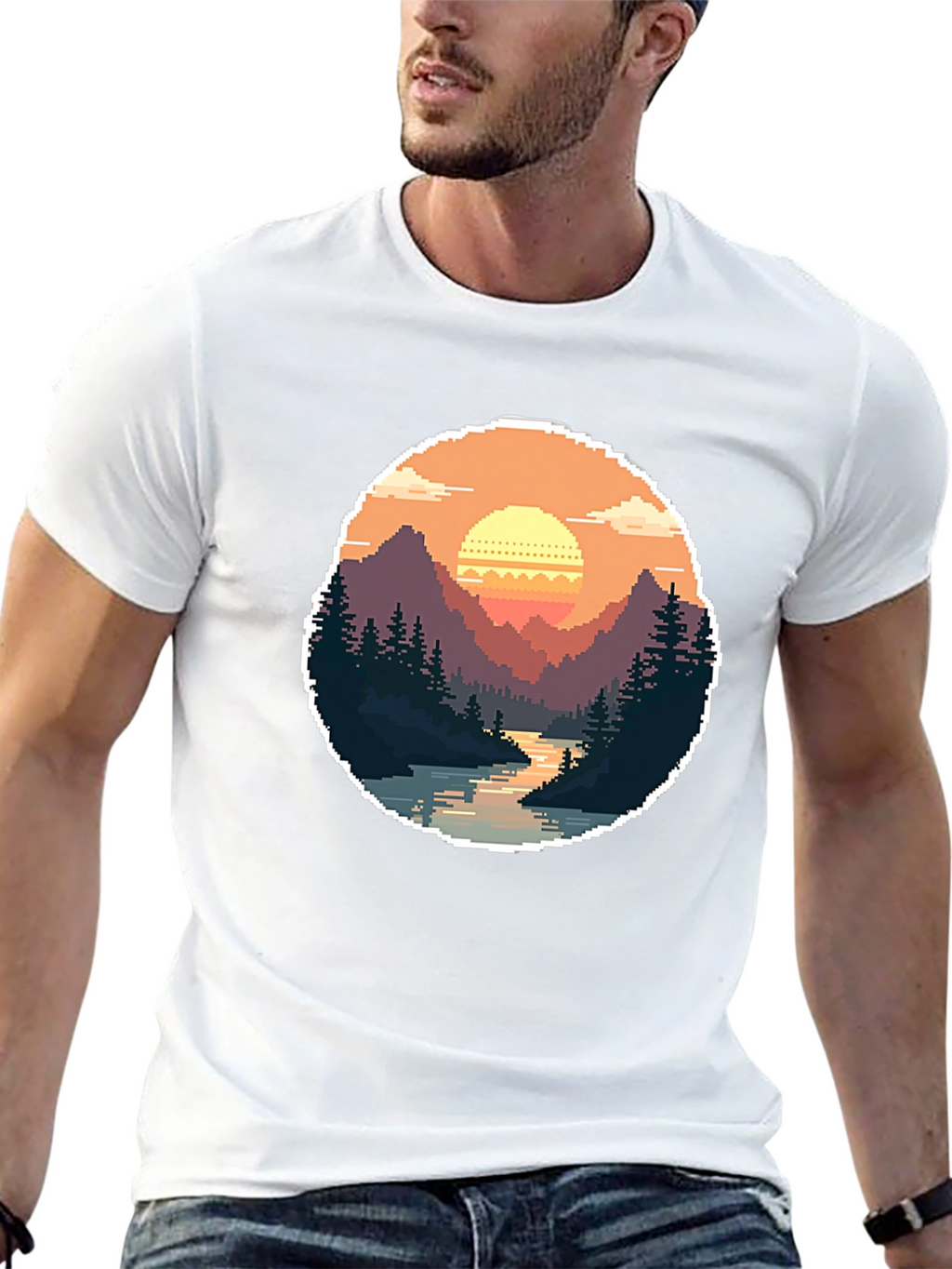 Pixel Art Landscape Tee - Retro Gaming Style Shirt