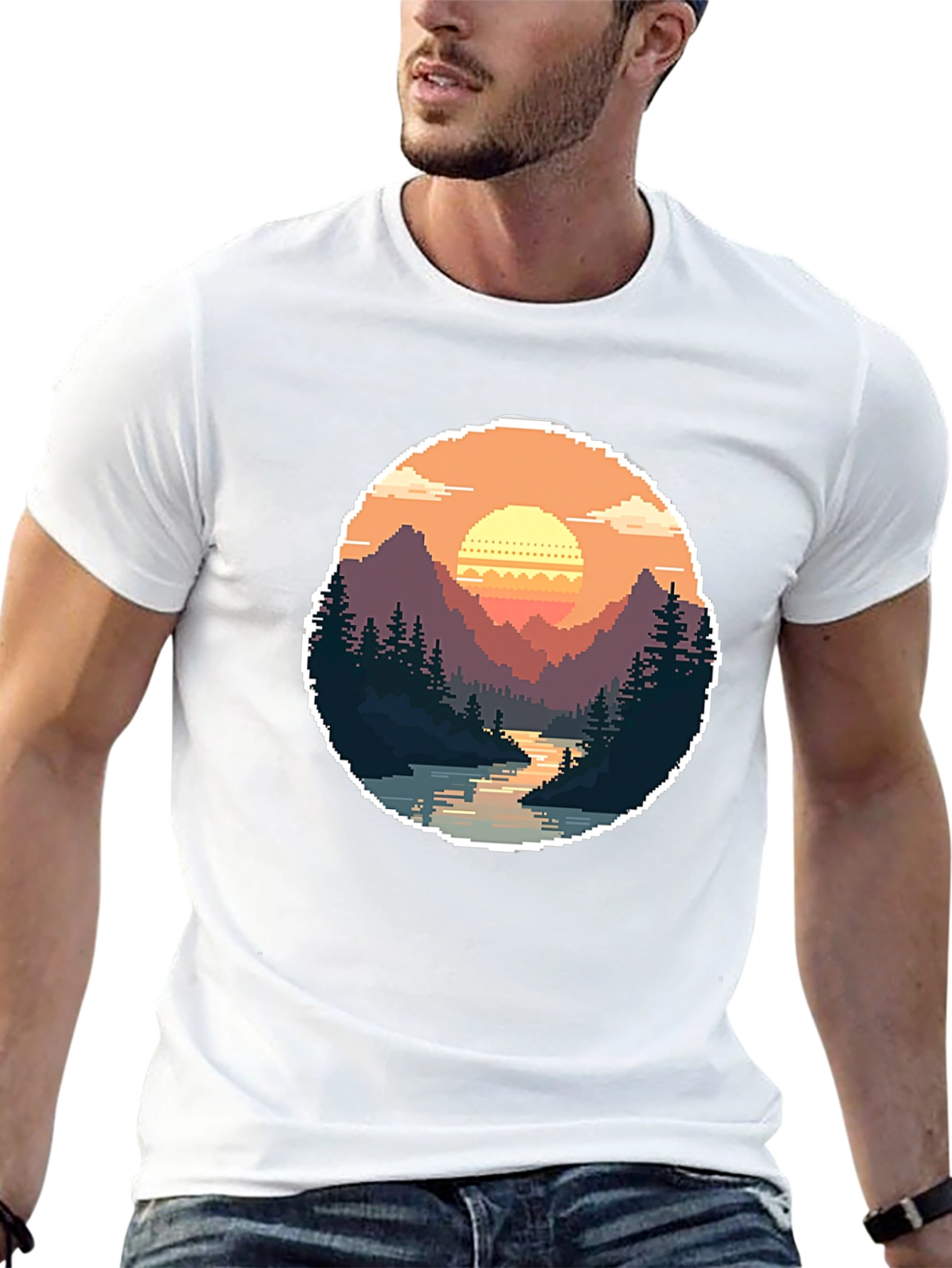 Pixel Art Landscape Tee - Retro Gaming Style Shirt