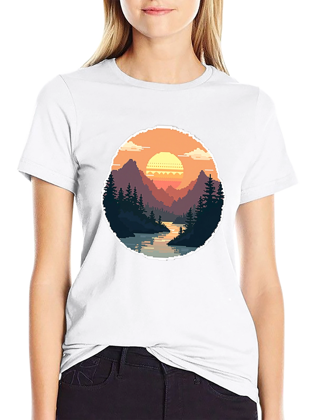 Pixel Art Landscape Tee - Retro Gaming Style Shirt