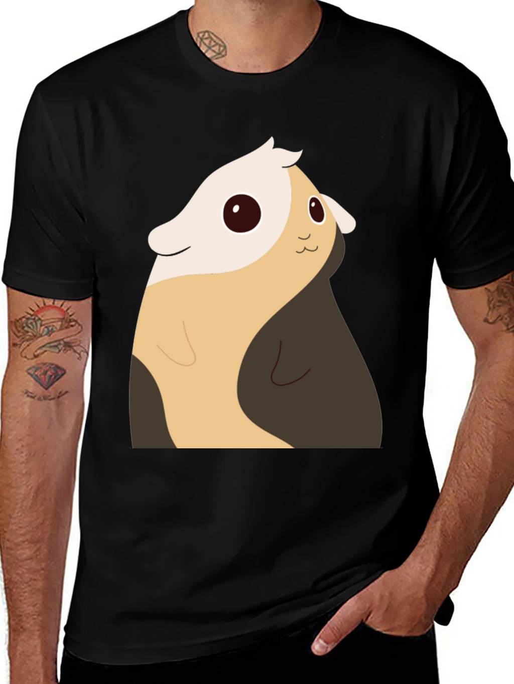Cute Cartoon Guinea Pig Black T-Shirt